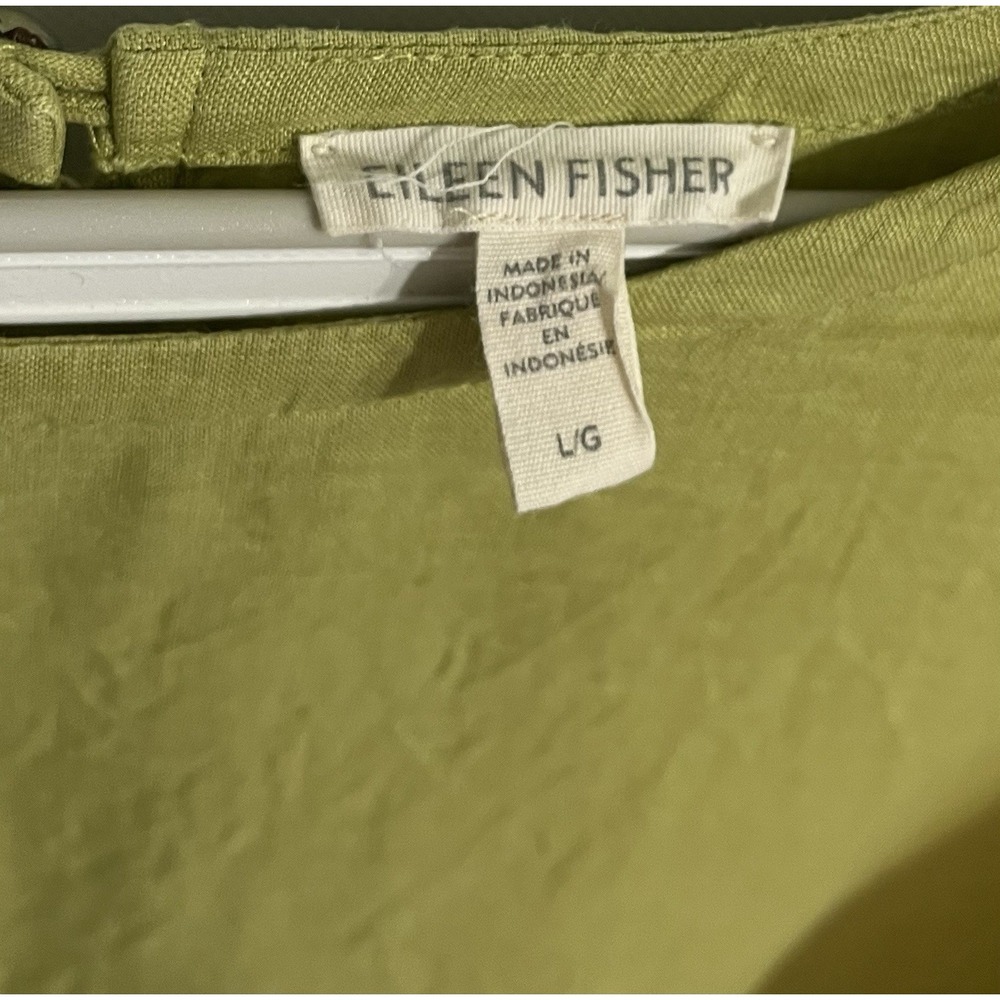 Eileen Fisher Size Large Chartreuse Green Organic Linen Tunic Top Pockets - Picture 3 of 7